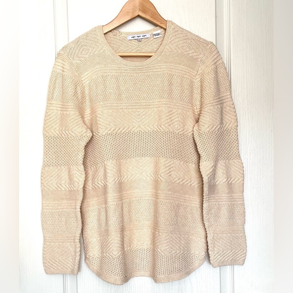 Eight Eight Eight Beige Textured Knit Sweater Tunic Crew Neck Boho Festival Sz L